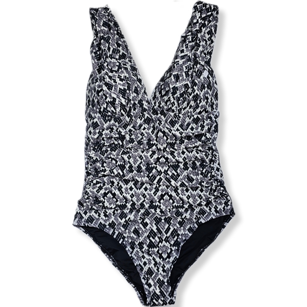 Costal Blue Size Medium one-piece swimsuit knot straps deep V ruched front SU073